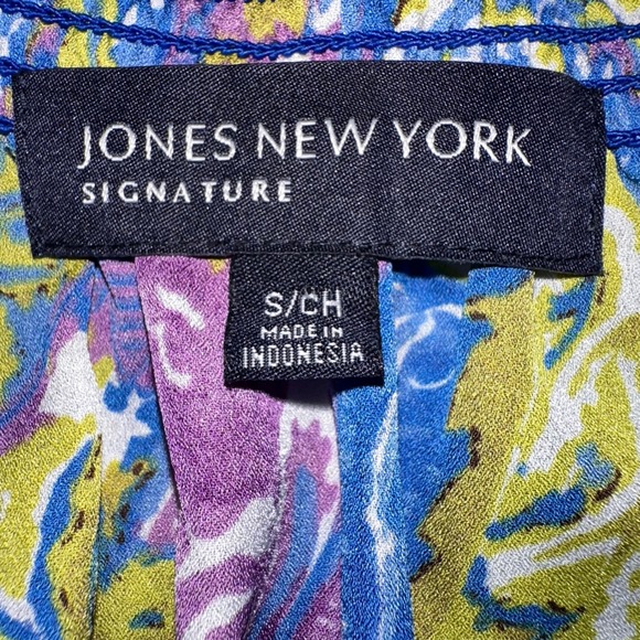 Jones New York Signature Blouse‎ Women's Small Blue Green Purple Paisley Smocked - Picture 4 of 9